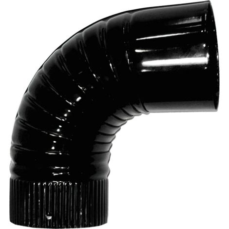Schwarzes, vitrifiziertes Winkelrohr für Öfen 90 mm. 90°.