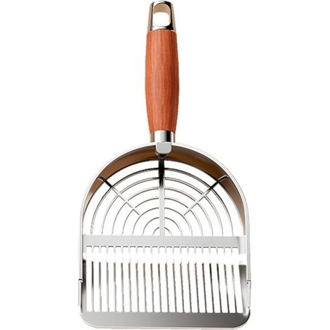 Pelle à litière pour chat en acier inoxydable avec manche en bois - Maille fine pour litière de tofu (1/5)
