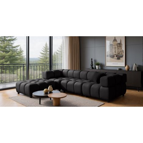 Sofa Designersofa FLOW 3-Sitzer inkl. 1 x Polsterhocker Stoff Bluvel Schwarz
