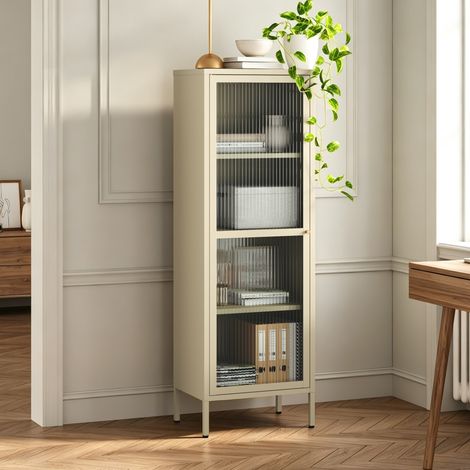 Armadio a Vetrata Säkylä con 4 Scomparti 150 x 50 x 35 cm in Acciaio - Color Cammello [en.casa] (1/5)