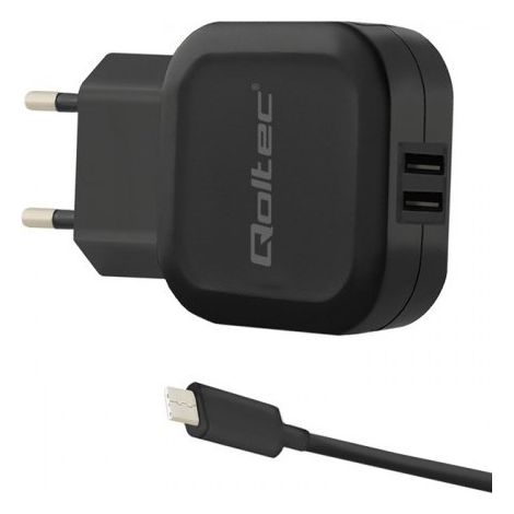 Caricabatterie da parete Qoltec 17W 5V 3.4A 2xUSB + cavo USB Type-C