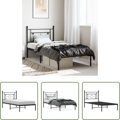 Metallbett - Bettgestell mit Kopfteil Metall Schwarz 90x190 cm (1/5)