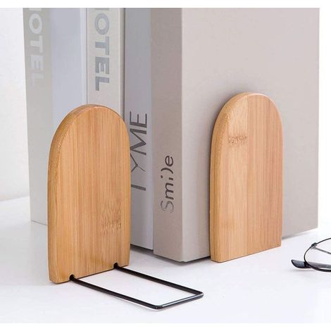 Online Store - Serre-livres de grande capacité en bambou naturel, serre-livres de bureau avec panneaux latéraux antidérapants (1/4)