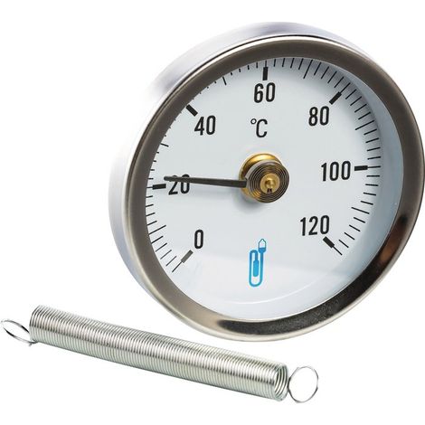 Distrilabo – Thermomètre bimétallique 0 à 120°C – Cadran Ø 63 mm – Acier chromé – Pour tube 1” – Ressort de fixation 1 à 2 maxi (1/4)