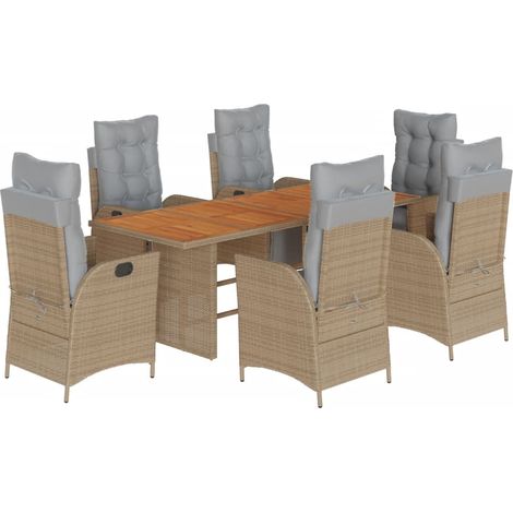 Set Pranzo da Giardino 7 pz con Cuscini Beige Misto Polyrattan vidaXL (1/5)