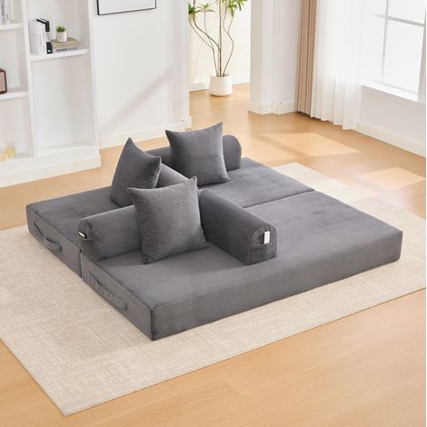Canapé modulaire avec cadre en métal, poche latérale et 3 coussins, gris foncé HAVRYA (1/5)