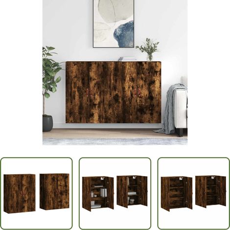 Holzschrank - Wandschränke 2 Stk. Räuchereiche 69,5x34x90 cm (1/5)
