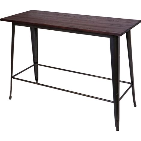 Tavolo alto design industriale HHG-494 acciaio verniciato legno di olmo marrone (1/5)