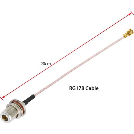 Lot de 2 câbles coaxiaux à faible perte U.FL1 vers connecteur N femelle (20 cm) – Câble pigtail coaxial RG178 pour routeurs sans fil, cartes réseau (1/4)