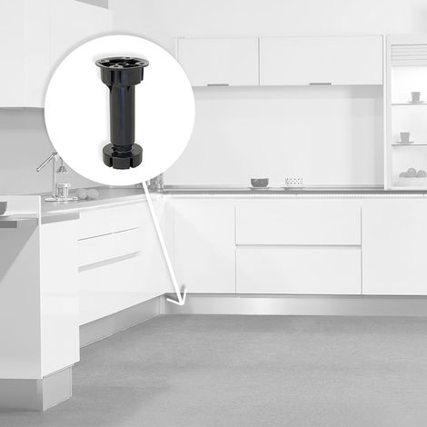 Emuca Lote de 10 kits de pies niveladores para mueble Bone, con base premontada, altura 120mm, regulable 118-135mm, Plástico, Negro -