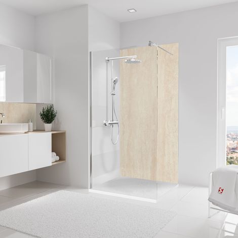 Schulte – Panneau mural de douche 100 x 210 cm – Pierre calcaire hydrofuge – Installation facile sur ancienne faïence – Épaisseur 3 mm