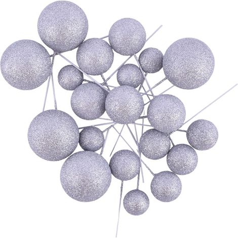 Palline decorative su uno stecchino, decorazione glitter argento. (1/3)