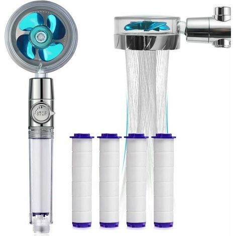 1PC Soffione Doccia Elica Alta Pressione Girevole a 360°, Soffione Doccia Anticalcare Risparmio Idrico Sistema di Filtrazione a Tre Livelli con 4 Cotoni PP Ricambiabili (1/5)