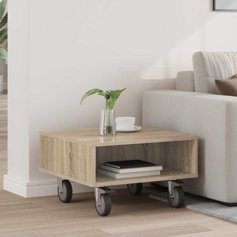 Mesa Lateral con Ruedas Roble  50,5 x 50 x 30 cm