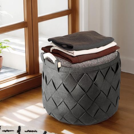 Felt Storage Basket with Handles  Collapsible Laundry Basket Fireplace Carry Tote Bag Felt Firewood Storage Bag for Toys, Clothes Towels Ideal for Bedroom, Bathroom, Dorm Decor (1PC, M) (1/5)