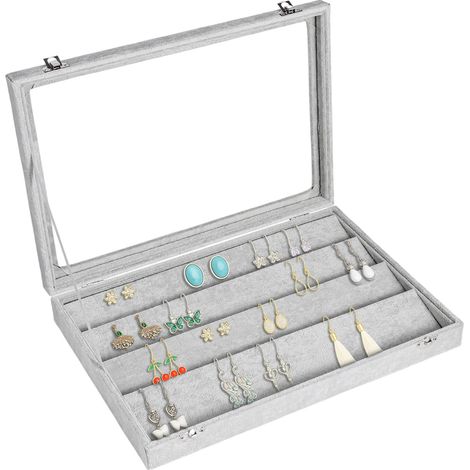 Earrings Organiser, Velvet Clear Lid Earring Holder & 40 Pairs Earrings Storage Box, Jewellery Boxes Display Showcase Case Lockable, Dustproof (1/4)