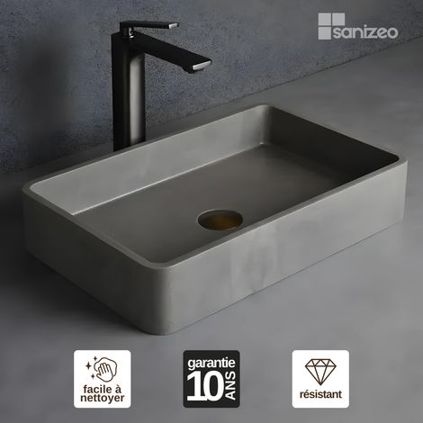 Vasque à poser Concrete Gris Ardoise Rectangle L57,5l39,5H10cm, Cérec SANIZÉO (1/4)