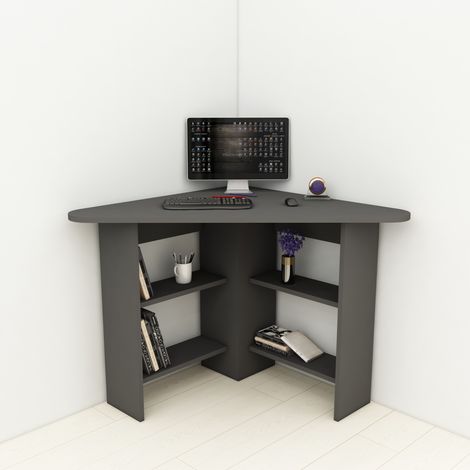Escritorio Panchia, 5 Estantes, Esquinero, 4 Compartimentos, 80x80x74h cm Negro Antracita (1/4)