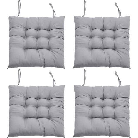 4er-Set Stuhlkissen mit Bändern – Komfortabel – 40 x 40 cm – Für Bürostühle, Garten, Balkon, drinnen und draußen – Für Esszimmer, Wohnzimmer, Büro – Grau (1/5)