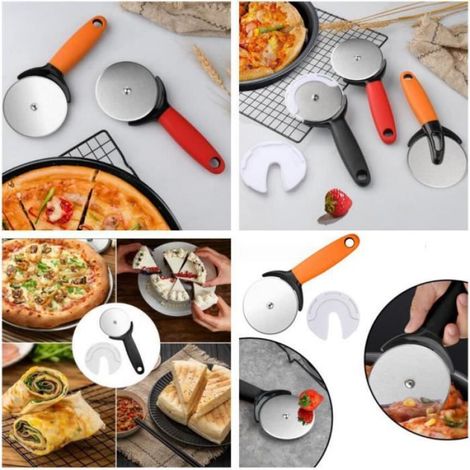 Roulette à pizza - Ustensile de cuisine - Acier inoxydable - Poignée ergonomique - Lot de 2 - 22x9cm (1/4)