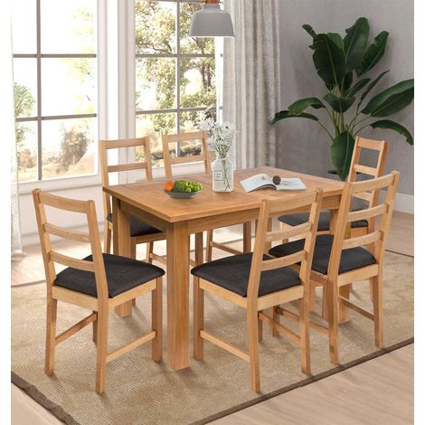 Hallowood Furniture Camberley Oak Dining Table and Chairs Set 6, Rectangular Butterfly Kitchen Table and Chairs in Ladder Back and Charcoal Fabric Padded Seats for Home and Café (1/5)