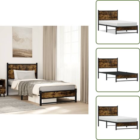 Cadre de lit en métal sans matelas chêne fumé 80x200 cm - Cadre De Lit - Cadres De Lit - Lit Simple - Lit (1/5)
