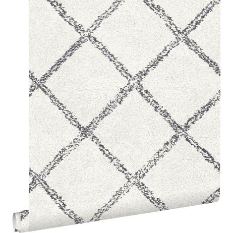 papier peint tapis oriental berber noir et blanc mat - ESTAhome (1/5)