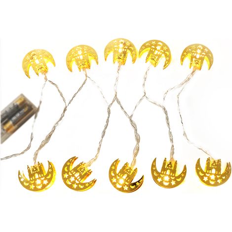 Guirlande lumineuse en forme de lune et de lanterne, style musulman pour Aïd et Ramadan, 1,5 m (10 LED), blanc chaud (1/5)