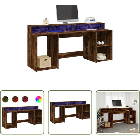 vidaXL Räuchereiche - LED-Schreibtisch Räuchereiche 200x55x91 cm Holzwerkstoff (1/5)