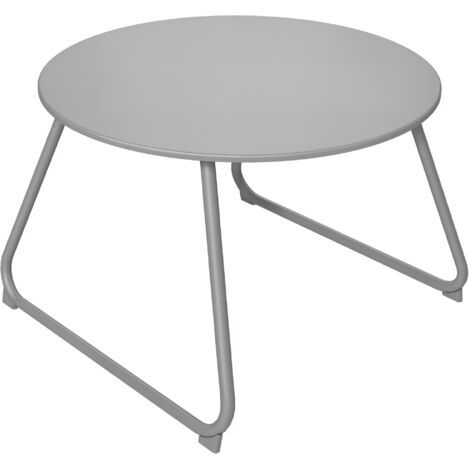 Table basse de jardin ronde, table d'appoint extérieur, Ø60 cm, patins antidérapants réglables, métal époxy, gris