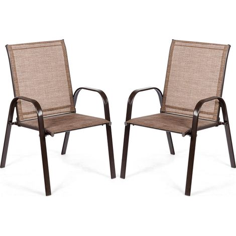 Lot de 2 chaises de jardin avec accoudoirs, tissu respirant et structure en acier, pour patio balcon ou jardin (1/5)