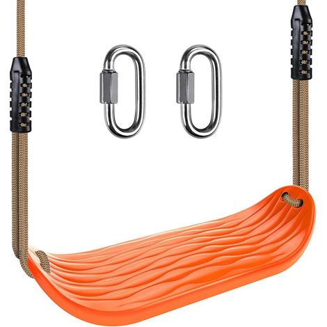Balancoire Extérieur, Siège Balançoire Arbre Interieur Plastique Dur Balancoire avec Réglable Corde 130-200cm Mousqueton pour Bébé/Enfant/Adulte/Adolescent, Ondulations de l'eau Orange/113kg