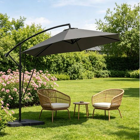 Ombrellone a braccio pieghevole 310 x 310 cm con manovella e inclinazione, grigio scuro DESVIAE (1/5)