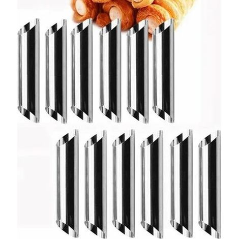 Cannoli Tubes - 12 Pièces - Acier Inoxydable - 12,5 x 2,5 cm - Pour Crêpes Pâtisseries et Garnitures Salées ou Sucrées (1/5)