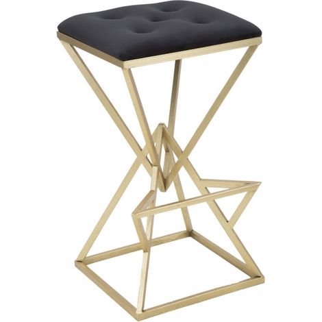 Sgabello da Bar Piramid 40x40x75 cm in Ferro e Vetro Oro e Nero