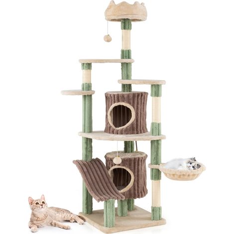 Árbol grande para gatos con 2 cuevas, postes de sisal y perchas de felpa (1/5)