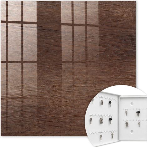 Armoire à clés - (30 cm x 30 cm) - Boîte à clés murale - Coffret de rangement pour clés - Couleur blanche - Ouverture vers la gauche - Pour maison et bureau - Bois brun (1/5)