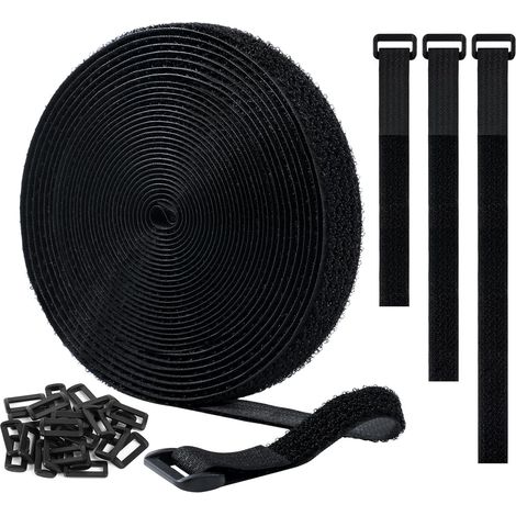 Attache Câble Réglables, 5mx25mm Cable Bande Auto-Adhésives Réutilisables + 25 Boucles, Sangle Scratch Pour Câbles Organiser, Tuyaux, Cordes, pour Bureau, Maison (1/5)