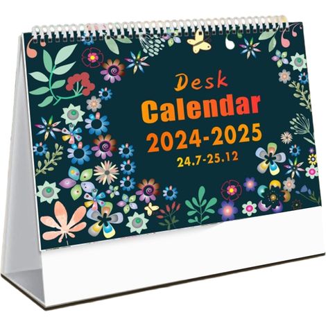 Calendario de escritorio mensual 2024-2025 con doble espiral – Calendario desplegable permanente desde julio de 2024 hasta diciembre de 2025. (1/4)