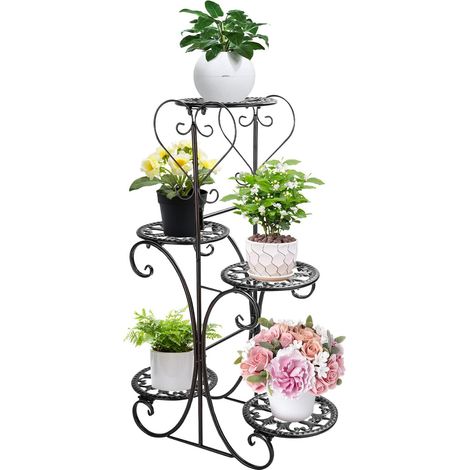 Shoze 5 Tier Plant Stand Metal Tall Flower Pot Rack Holder Multi-Layer Display Planter Shelf for Indoor Outdoor 40 x 83 x 22cm (1/5)