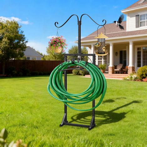 Heavy Duty Metal Garden Hose Holder with Shepherds Hooks