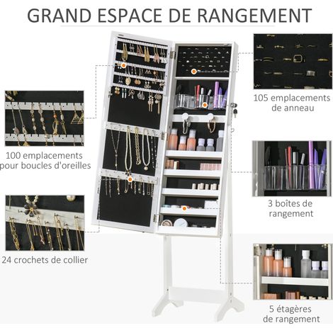 HOMCOM Armoire à bijoux LED sur pied tactile blanc (1/5)