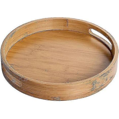 Plateau de service rond avec poignées - Plateau en bois 30 cm x 4 cm (1/5)