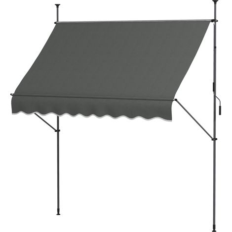 Store extérieur autoportant à enroulement manuel, 2,5 x 1,2 x 2,1–3 m, inclinaison réglable, métal, aluminium, polyester gris foncé