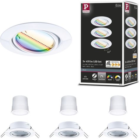 Spot encastré LED Base Smart Home Zigbee kit de base orientable rond 230V 3x4,9W 3x420lm gradable 90 mm Blanc Métal RGBW+ (1/5)