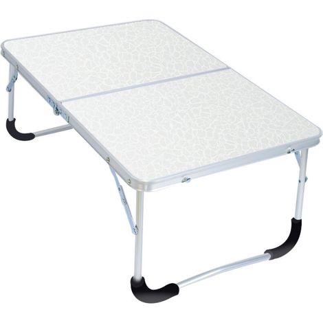 Table de camping pliante avec structure en métal, plateau en bois et verrouillage de sécurité, filet blanc, 62 x 42 x 28 cm (1/5)
