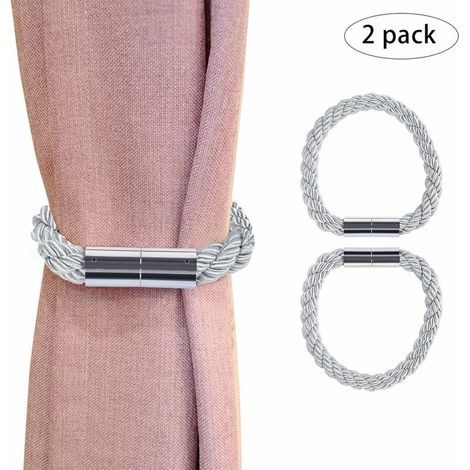 Magnetic Curtain Tieback Curtain Clips Rope Curtain Holder for Decoration, 2 Pieces (Gray) (1/4)