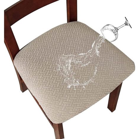 Housse de Chaise 2/4 Pièces Housse de Coussin de Chaise Housse de siège de Chaise imperméable Démontable Housse Assise Chaise Elastique Jacquard Lavables pour Salle à Mange (Sable, 4) (1/4)