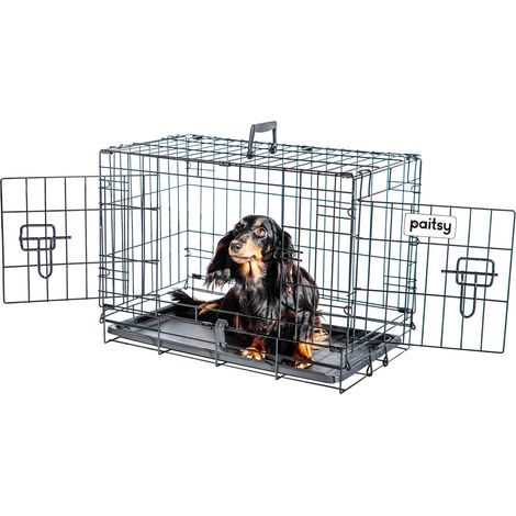 Cage pour chien FortressooXS, caisse de transport pour chien et chiot 56x33x41cm, pliable, 2 portes, plateau amovible, utilisation interieur, Paitsy