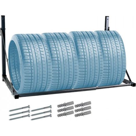 Dema – Porte pneu mural réglable pour 4 pneus – Charge maximale 90 kg – Largeur utile 810 à 1200 mm – Fixation incluse